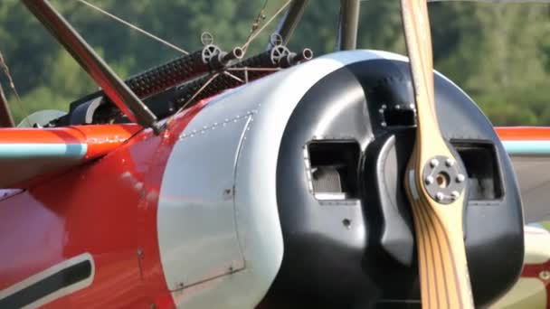 Closeup of the Triplane Fokker Dr. I Airplane of the Red Baron von Richthofen — Stock video