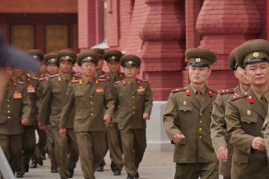 Kuzey Kore askeri. Pyongyang Diktatörü Kim Jong Un Büyük Kore Halk Ordusu.