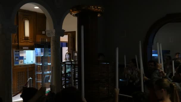 Hochspannungsexperiment mit Tesla-Spule und Neonröhren im Nikola Tesla Museum — Stockvideo