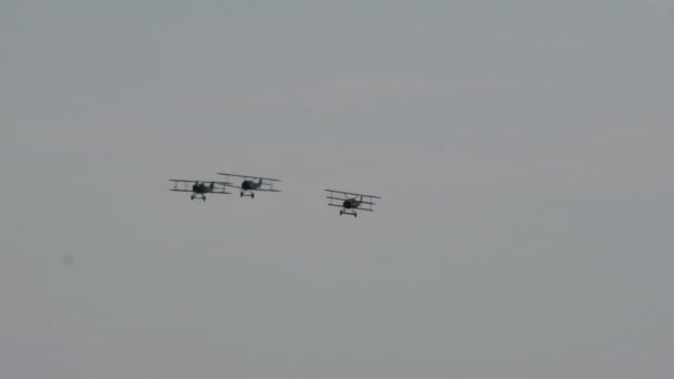 First World War biplane vintage aircrafts, Fokker and Sopwith Camel, in flight — Stock Video