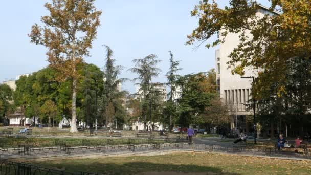 Studentski Park, Parque Académico, en Studentski Trg, Plaza de los Estudiantes, Belgrado — Vídeos de Stock