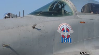 100 yıllık Sırp havacılığının görüntüsüne sahip bir savaş jeti MiG 29 Dayanak noktası