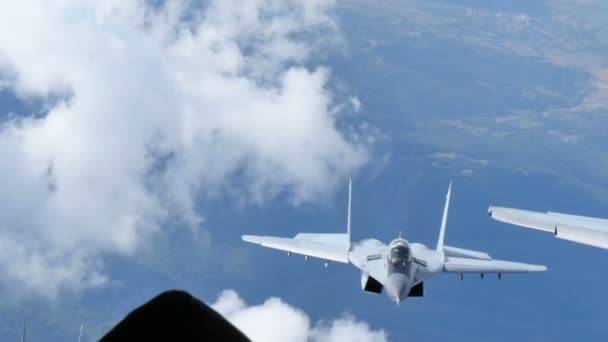 Photographers on a Cargo Aircraft Take Pictures of MiG29 Fighter Jets 4K — Stok Video