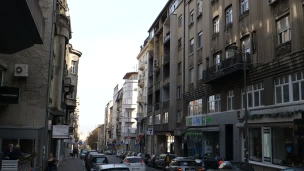 Socialistiska eran arkitektur och byggnader i Belgrad centrum — Stockvideo
