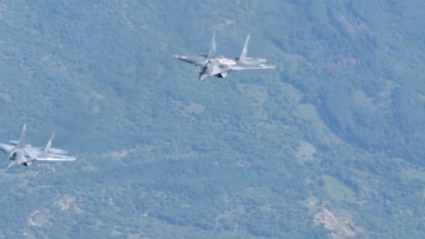 Mikoyan Gurevich MiG 29 Fulcrum Air Air to Air Rosyjski myśliwiec zimnej wojny — Wideo stockowe