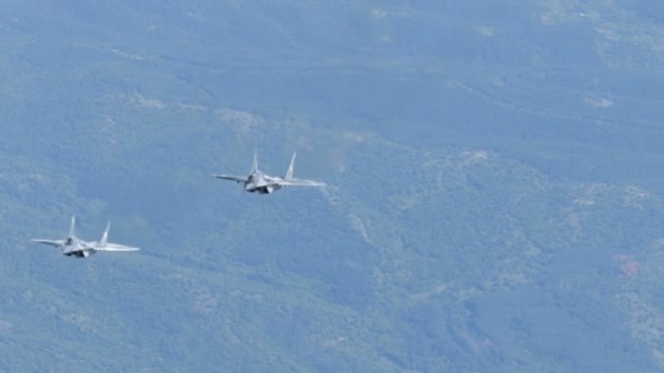 Mikoyan Gurevich MiG 29 Fulcrum Air Force Air to Air Video of Russian Fighter Jet — Vídeos de Stock