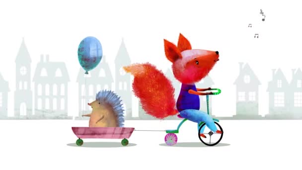 有趣的角色骑自行车 环城旅行 吹口哨 动画闭环 2D动画 — 图库视频影像