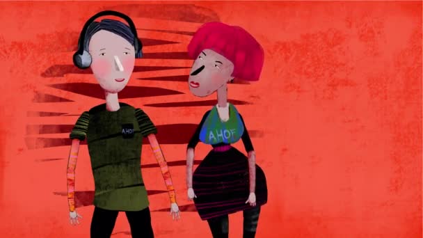 Animation Boucle Fermée Deux Personnages Jeune Homme Fille Ensemble Même — Video