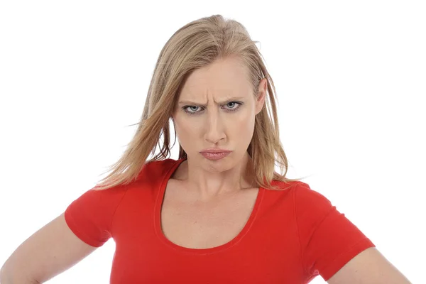 Junge Und Ziemlich Wütend Ausdrucksstarke Blonde Kaukasische Frau Auf Weißem — Stockfoto