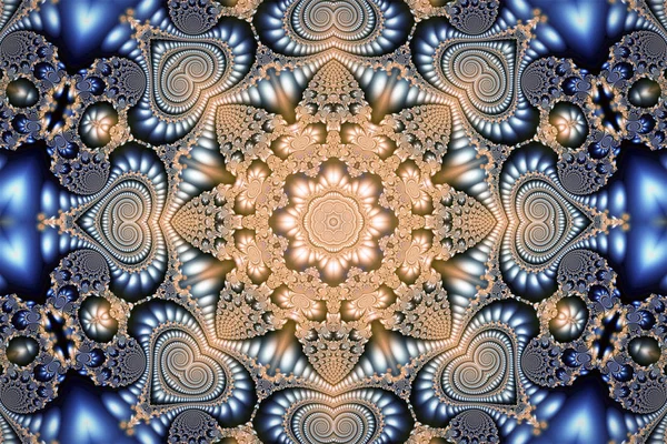 Fractal Streszczenie Mandala Postaci Złotego Kwiatu Ornament Fraktali Loki — Zdjęcie stockowe