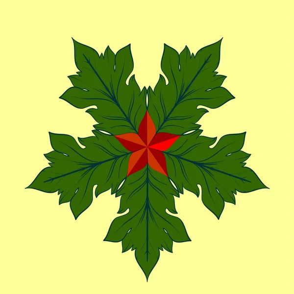 beş sıradışı yaprak ve sarı bir arka plan üzerinde kompozisyonun merkezinde standart olmayan bir yıldızdan oluşan soyut şablon