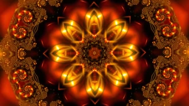 Animación Caledoscópica Fondo Fractal Abstracto Color Naranja Con Varios Adornos — Vídeos de Stock