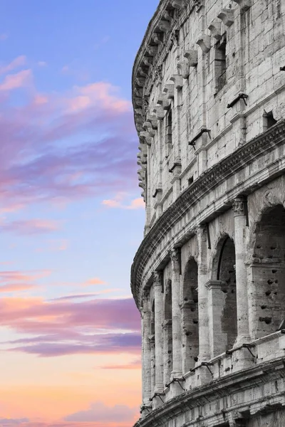 Detalj Antika Rome Colosseum Solnedgången — Stockfoto