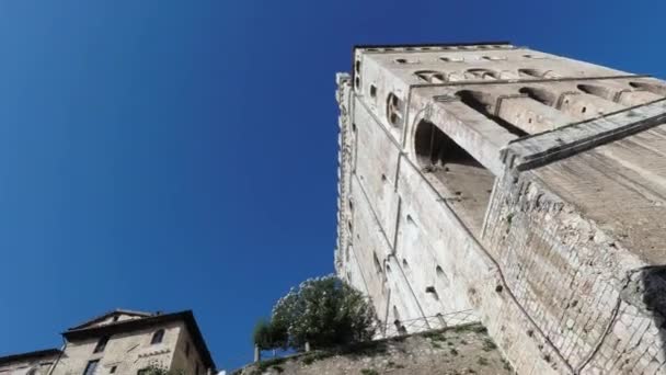 Vue Dessous Palazzo Consoli Des Monuments Symboliques Ville Ombrienne — Video