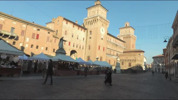 Ferrara Italien Januar 2019 Savonarola Platz Stadtzentrum Mit Wandermärkten Und — Stockvideo