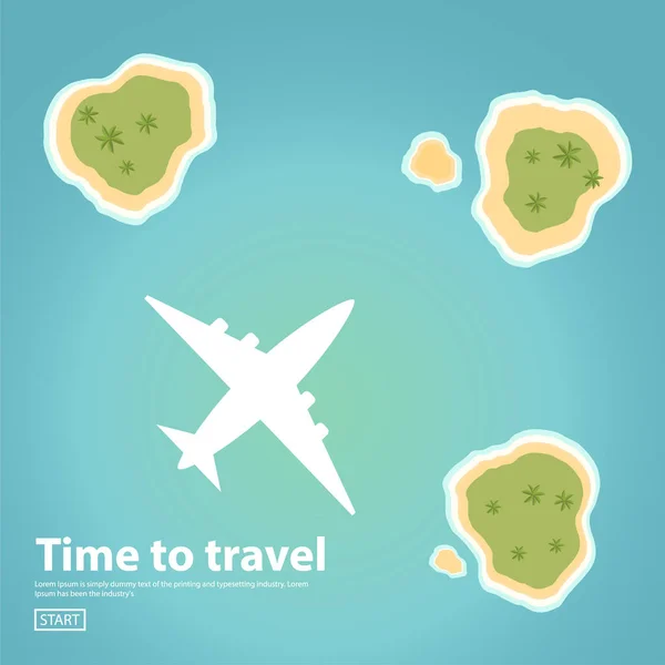 Illustration Paysage Île Texte Inscription Jet Plane Sea Travel Illustration — Image vectorielle