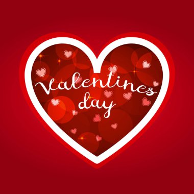 Sevgililer Günü için tebrik kartı. Kırmızı kalp ve içinde boken arka plan üzerinde küçük kalpler bir yerivardır. Bir tatil için davetiye el ilanı tasarım romantik bir kavram. Düz stil bir vektör.