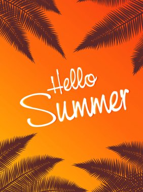 Vektör bir yazıt Merhaba Yaz turuncu bir arka plan.hipster tipografi ile tatil posteri arka plan. Yaz manzarası. Davet kartı.