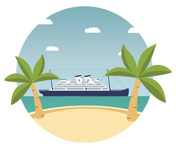 Paisaje Playa Tropical Verano Con Palmeras Crucero Liner Travel Banner — Vector de stock