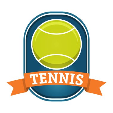 Tenis topu logosu düz tarzda bir vektör etiketi. Tenis turnuva rozeti. Spor T-Shirt Graphics.Spor ekipmanları.