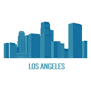 Aşağı şehir Amerikan manzara gökdelenler ve yüksek katlı binalar Ile Los Angeles şehir silueti siluet ve yerlerin görünümü. Amerika Birleşik Devletleri düz tarzda bir vektör. 