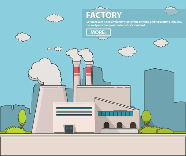 Industriële Fabriek Platte Lijn Kunst Vector Een Illustratie Fabriek Fabrieksgebouw — Stockvector