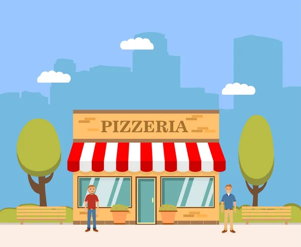 Het Gebouw Van Het Italiaanse Restaurant Van Een Pizzeria Platte — Stockvector