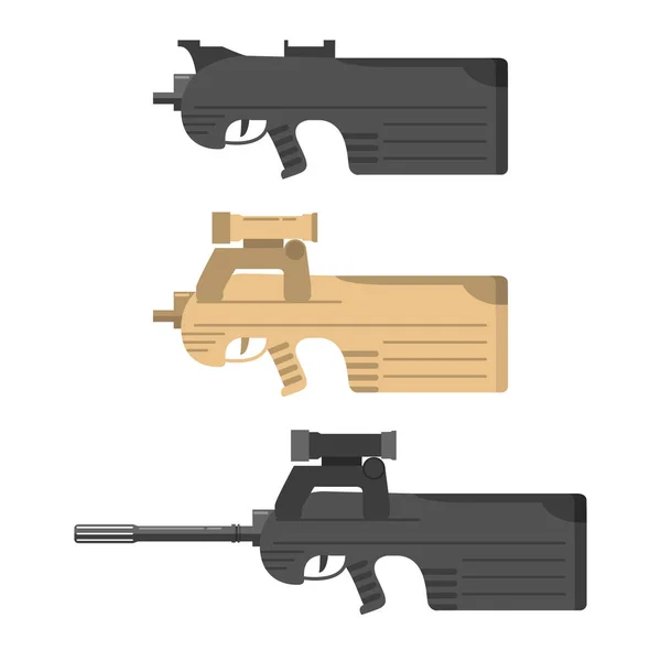 Armes Feu Vecteur Plat Fusil Automatique Mitrailleuse Fusil Assaut Collection — Image vectorielle