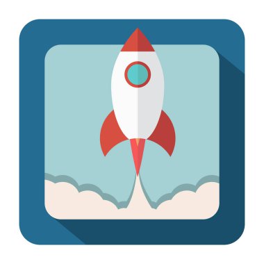 Infographics ve tasarım için düz style.concept ateş ve duman ile uçan başlangıç roket