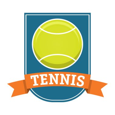 Düz tarzda bir vektör tenis topu etiketi için spor amblemi. Spor tişört. Tasarımınız için amblem turnuva şablonu.