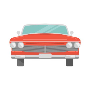 Kırmızı retro araba ön manzara klasik Cabriolet coupe araba düz stil bir vektör. Tasarım için bilgi grafikleri konsepti. Farları olan araç.