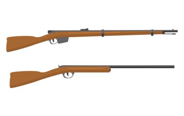 Düz tarzda eski tüfek ve shot-gun bir vektör. Silah dükkanları için bir tasarım elemanı. Avcı teçhizatı, silahlanma. Tasarımınız için silah konsepti