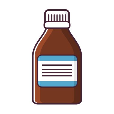Küçük bir şişede ilaç vitaminleri. Tedavi için farmasötik ilaçlar. Etiketli tabletleri paketliyorum. Hastane ya da klinik web sitesi için bir ikon. Düz çizgi sanat vektörü.