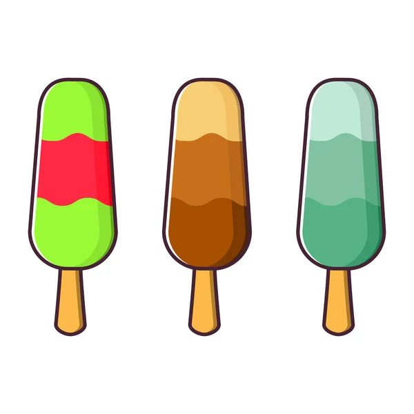 Ice Cream Wooden Stick Fruit Ice Summer Frozen Dessert Flat — Stock Vector