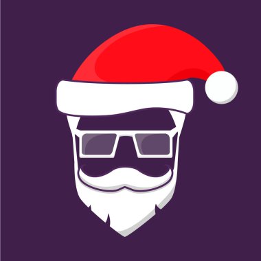 Noel Baba şapkası, sakal, bıyık ve gözlük. Düz vektör..