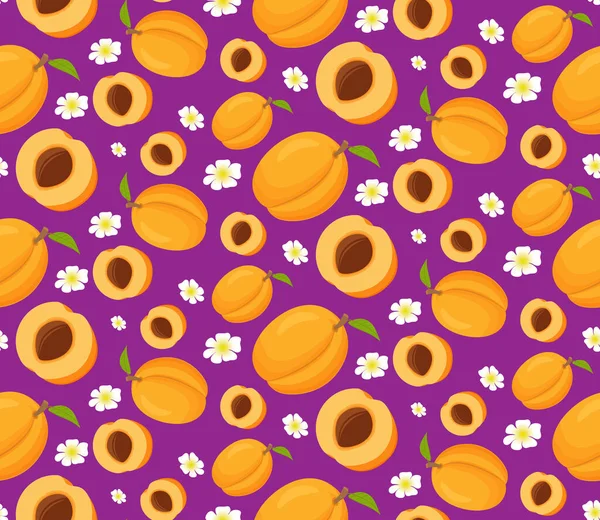 Nahtloses Muster mit Aprikosen. Reife Früchte Aprikose. Entwurf von Ornamenten für Stoff, Papier. — Stockvektor