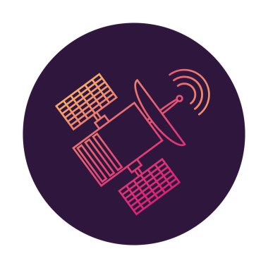 Uydu iletişimi. Kablosuz teknoloji çizgi film dairesi. Sinyal gönderiliyor.