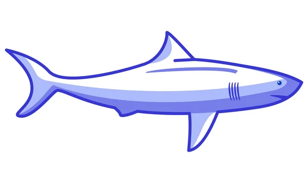 White shark outline. Predatory fish. Flat vector line art. — Stock Vector