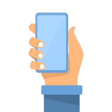 El ele tutuşan akıllı telefon. Düz vektör çizgisi sanatı.