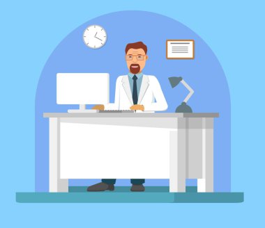 Tıp konsepti. Pratisyen doktor adam hastanesi tıp bürosu.