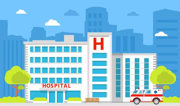 Medische instelling. Ziekenhuisgebouw. Stedelijke ambulance medische zorg. — Stockvector