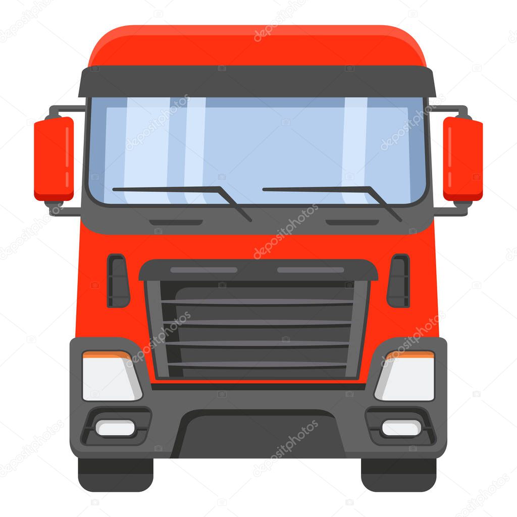 The front view on a cabin of the truck tractor.The truck of freight transportation company on cargo delivery.