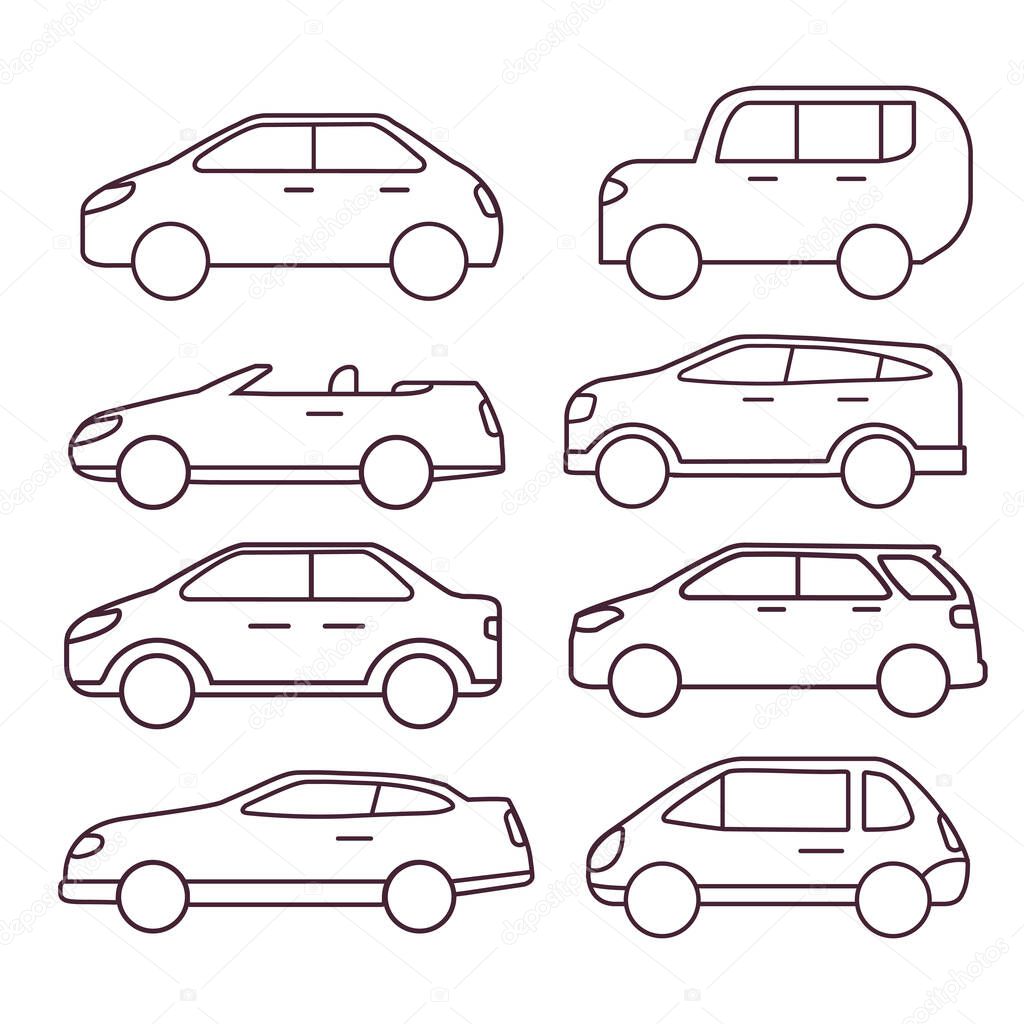 Side view outline car isolated on white background.Line icon vehicle vector.
