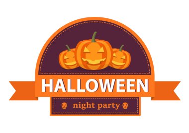 Gülen balkabaklarıyla Cadılar Bayramı için çıkartma. Gece partisi. Geleneksel kutlamalar..