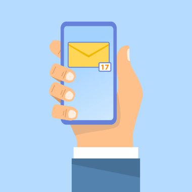 Akıllı telefondan e-posta bildirimi. Telefonu tut..