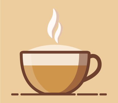 Dumanlı çizgi film kahve fincanı. Düz simge vektörü.