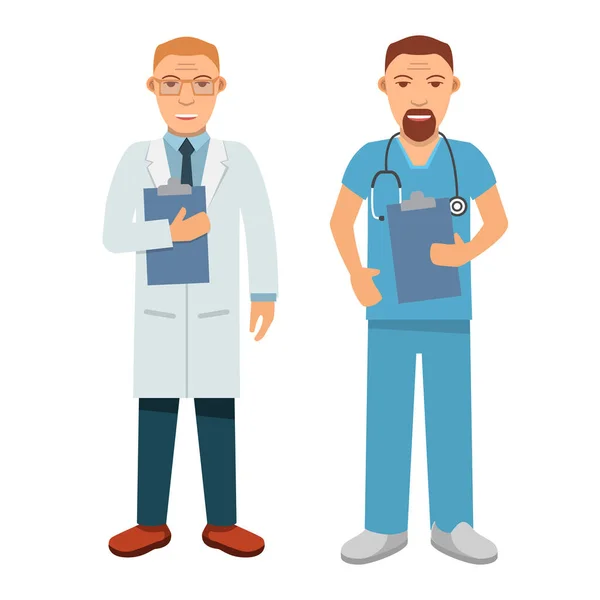 Personnages de médecins. Personnel hospitalier médical. Vecteur plat. — Image vectorielle