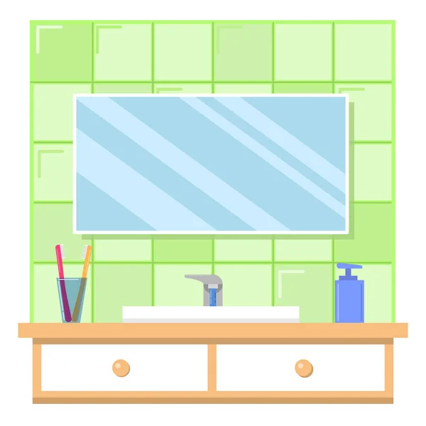 Bathroom interior with furniture.The wall which is laid out by a green ceramic tile. — Stock Vector