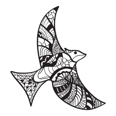 Karalama kuşu dekoru. Mürekkep elle çizilmiş süs.