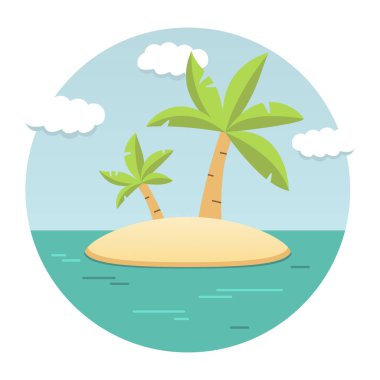 Okyanustaki tropik adanın yaz manzarası palmiye ağaçları düzdür..